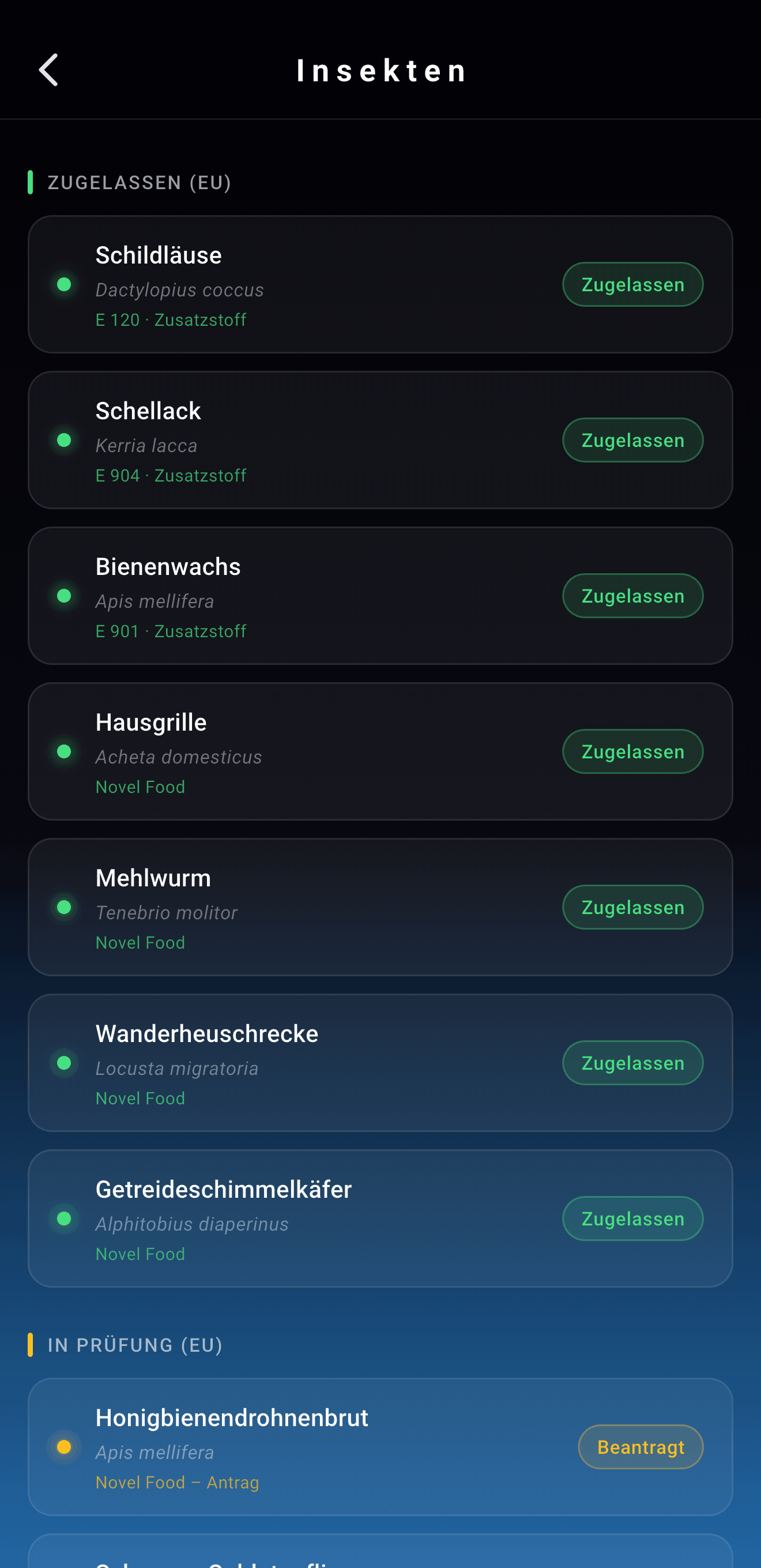 App-Screenshot: Favoriten-Liste